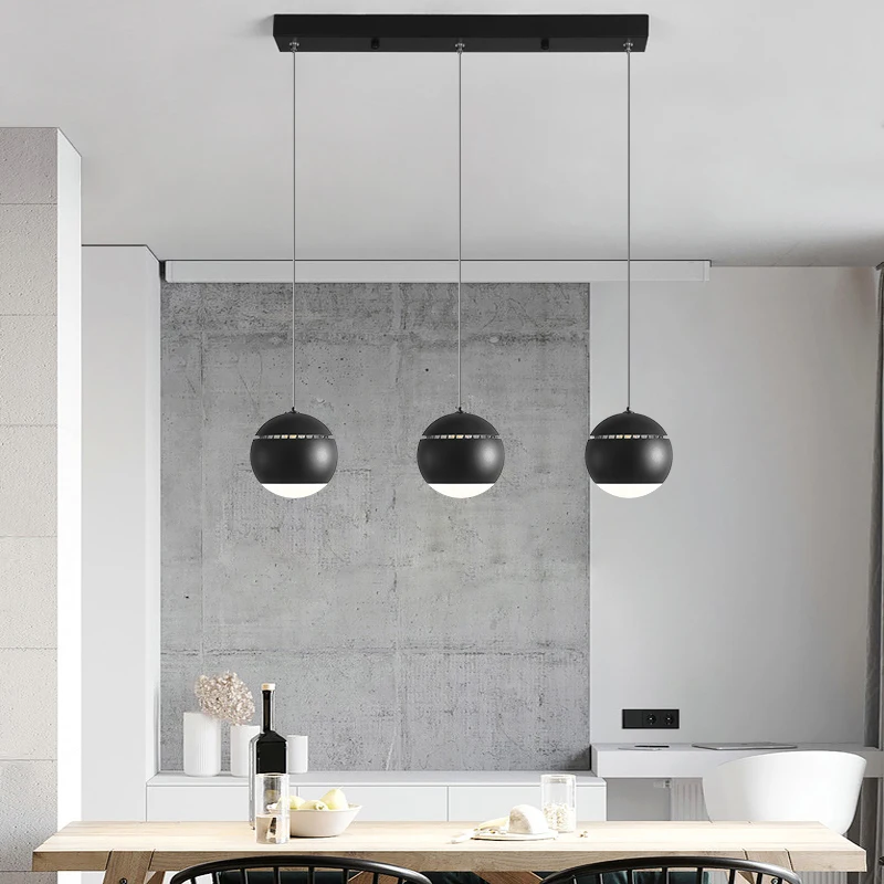 

New LED ball chandelier black silver modern restaurant living room lamp bedroom bedside lighting chandelier coffee shop bar lamp