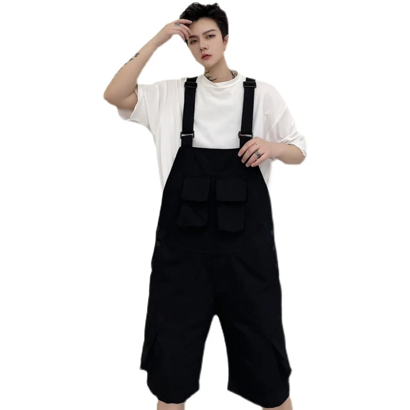 

M-XXLSpring and autumn multi-pocket tooling trousers five-point pants tide men's Japanese suspender shorts bib pants.