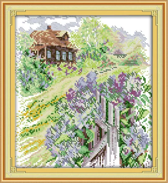 Деревенская дорога напечатанная на холсте DMC подсчитанные китайские наборы для