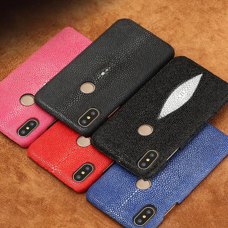 

Genuine Stingray Leather Phone Case For Xiaomi Mi 9 9T Pro 9 Lite 8 8 Lite A3 Cover For Redmi K20 pro 7 note 8 Pro Note 7 5 Plus