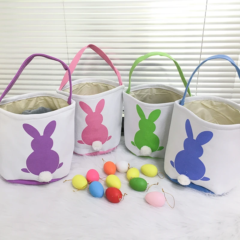 

10pcs/lot Easter Buckets Bunny Tote Bag Rabbit Tail Easter Egg Basket Children Home Decoration Party Lovely Gift 4 Styles