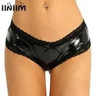В наличии в Великобритании, женское нижнее белье, сексуальные трусики, лакированная кожа, кружевная отделка, с открытой промежностью, V-образный вырез, мини-трусы, нижнее белье