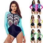Купальник Rashguard с длинным рукавом, женский слитный купальник с принтом, купальный костюм с защитой от сыпи, пляжная одежда, боди, монокини