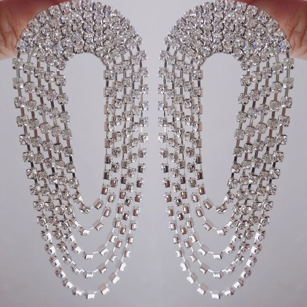 1 пара аксессуаров Rhinestone кисточкой круглые ювелирные изделия Кристалл женские Серьги Подвески Свадебные геометрические Висячие большой подарок водопад