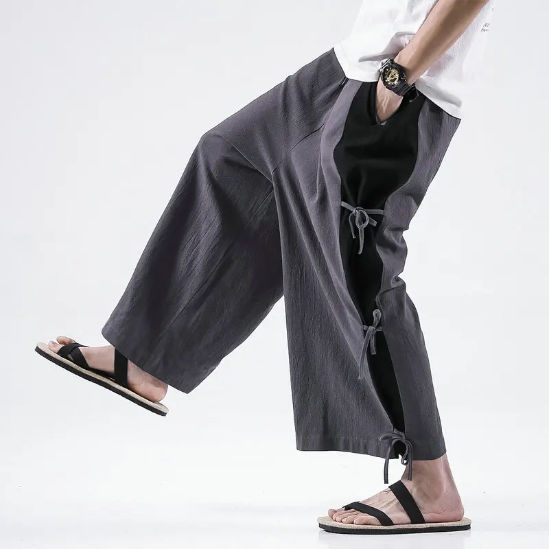 

Cotton linen Wide-leg Pants Men Chinese Style Casual Jogging Pants Large 5XL 2021 Spring High Quality Sweatpants Men Pants