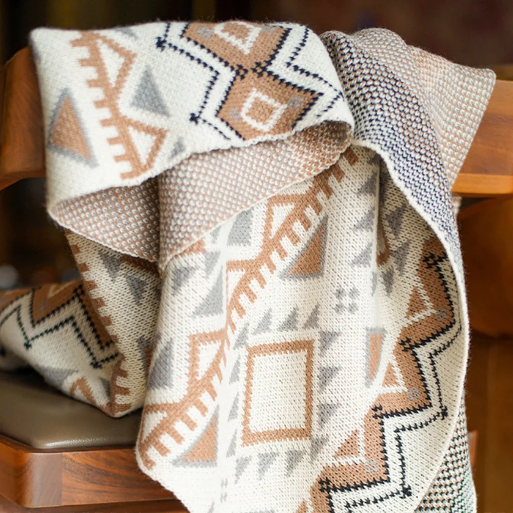 値段 Adorehouseボヘミアンニット毛布幾何椅子ラウンジ毛布装飾岬毛布ソファチャンキーニットスローブランケット