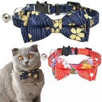breakaway cat collar with bell and bowtie japanese lucky floral pattern detachable bow adjustable safety kitten collars for pet