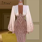 2021 Элегантное Длинное Вечернее платье русалки с рукавами-фонариками, кружевное выпускное платье ручной работы с бисером, модное дизайнерское платье