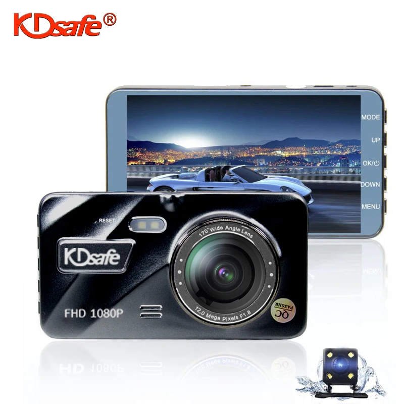 

Автомобильный видеорегистратор KDsafe, HD 1080P, автомобильная мини-камера, 4 дюйма, IPS, видеорегистратор с ночным видением, видеорегистратор с G-датчиком, двойной объектив