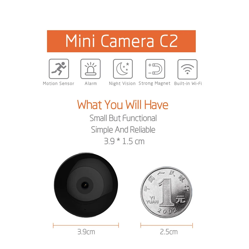 C2 Mini Camera HD 720p Wearable IP Motion Sensor Bike Body Micro DV DVR Magnetic Clip Voice | Электроника
