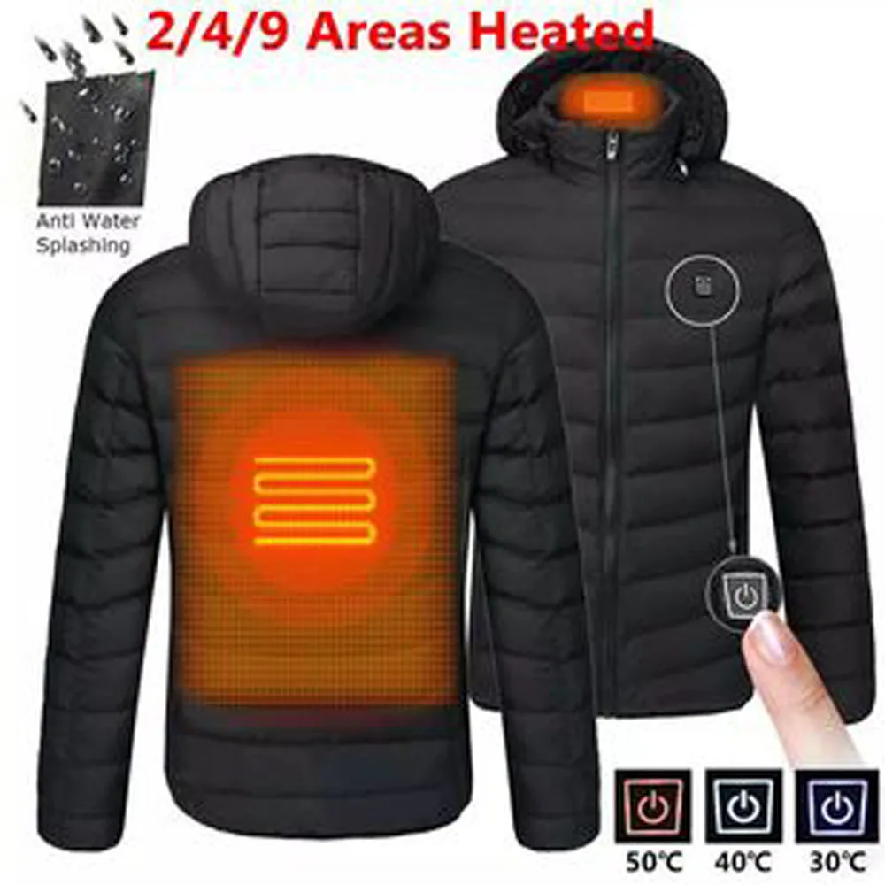 WJJDFC 2021 Heating Jackets NEW Men Winter Warm USB Outdoor Electric Heating Jackets Pure Color Hooded Heated Winter Clothing