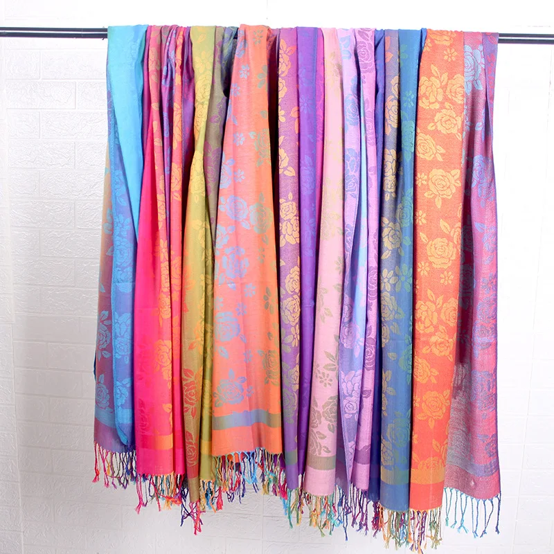 

Маленький цветочный шарф с градиентом цвета, удлиненная жаккардовая шаль в этническом стиле, пальпальские живописные области, женские длин...