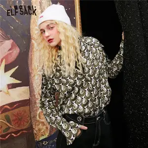 Женская однобортная рубашка ELFSACK, Повседневная атласная винтажная рубашка с длинными рукавами в Корейском стиле, осень 2020