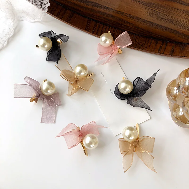 

Handmade Pearls Hair Clips Pin For Women Fashion Bowknot Barrettes Headwear Girls Sweet Top Clip Hair Accessories