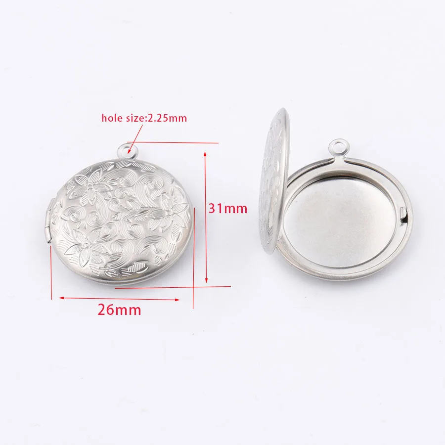100% Stainless Steel Round Photo Locket Pendant For Jewelry Making Flower Pattern High Polished Wholesale 10pcs | Украшения и