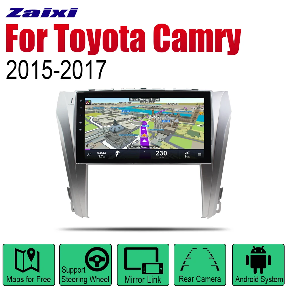 Автомагнитола ZaiXi 2 Din Android для Toyota Camry 2015 2017 GPS навигация BT Wi Fi карта мультимедийная