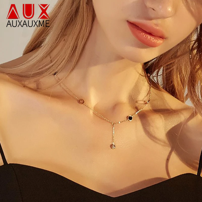 Простое Европейское ожерелье Auxauxme из нержавеющей стали Женская Модная