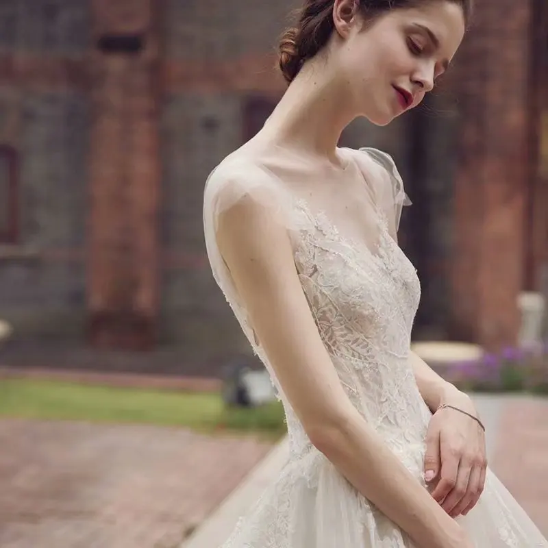 

Vestido De Novia Wedding Dress Sheer Tulle O-Neck Sleeveless Robe De Mariage