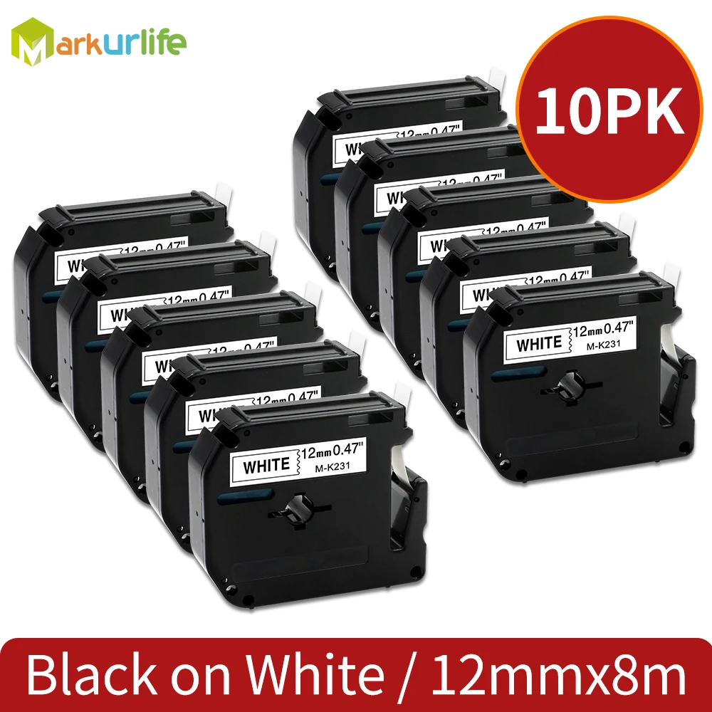 

10PCS M-K231 Compatible For Brother MK231 MK 231 M-K221 black on white 9mm 12mm laminated strong adhesive label tape PT-80 PT-70