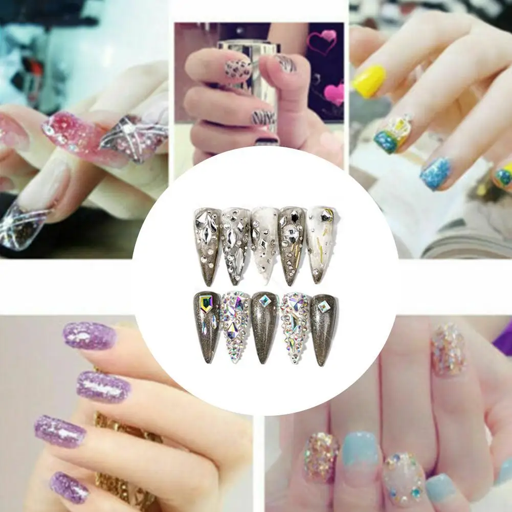 

AB Crystal Rhinestones Box Multi-Shapes Glass Crystal And 800 Crystals 7200pcs Diamond Set AB Rhinestone Pieces Nail Rhines T4Y9