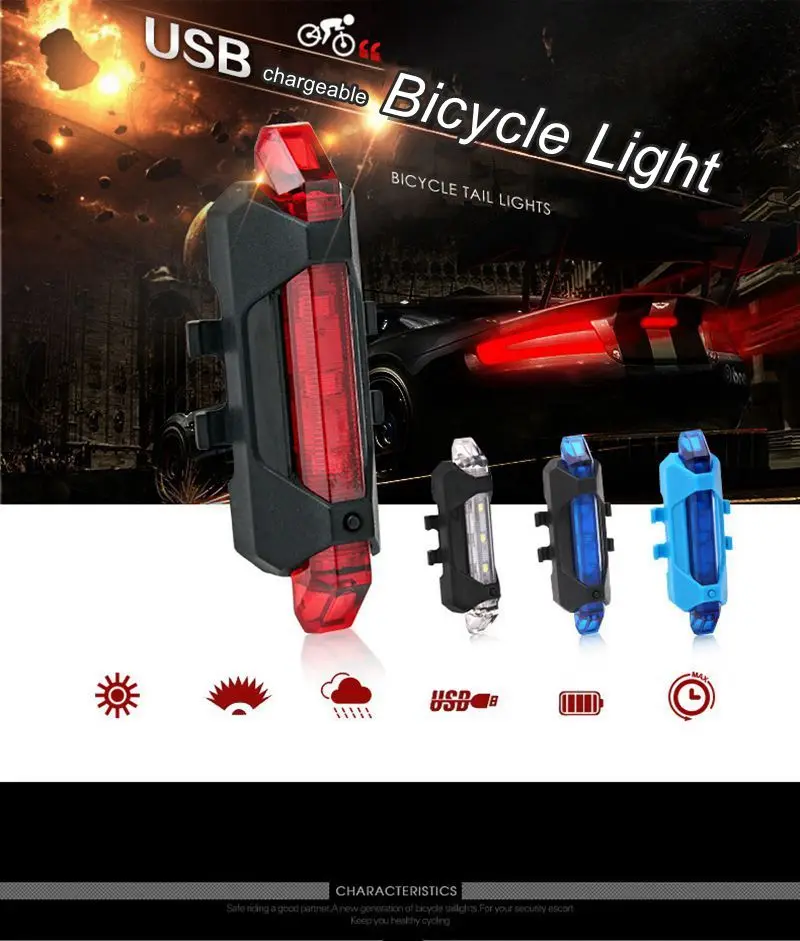 Bike Bicycle light LED Taillight Rear Tail Safety Warning Cycling Portable Light USB Style Rechargeable or Battery | Спорт и