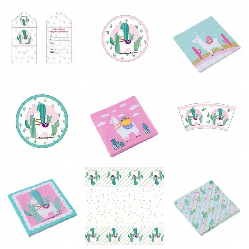 Тема ламы Альпака Одноразовая бумажная тарелка скатерть фотобудка реквизит для