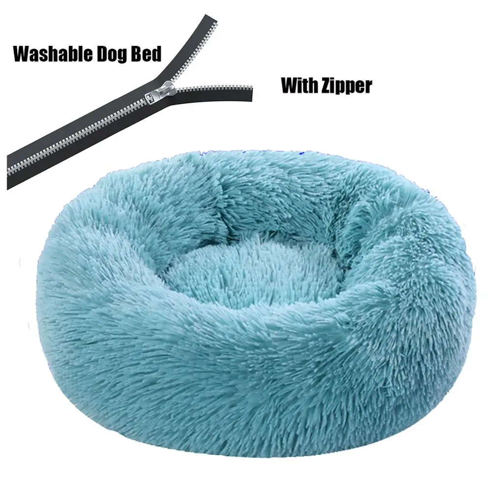 Round Plush Dog Bed with Zipper House Dog Mat Winter Warm Sleeping Cats Nest Soft Long Plush Dog Basket Pet Cushion Portable images - 6