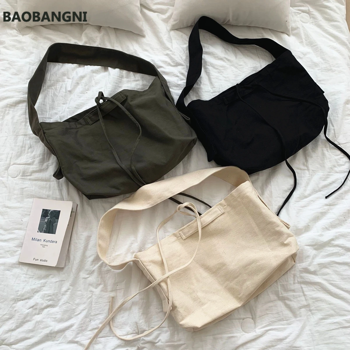 Teenager Brief Style Canvas Handbag Women Eco Environmental Cotton Fabric Bucket Shoulder Bag Female Big Size Soft Slouch Bag