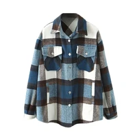 women casual plaid coat women batwing long sleeve loose pocket jacket turn down collar lady tops outerwear spring autumn