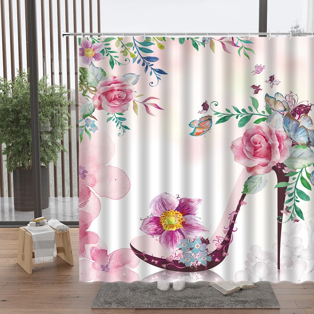 

Rose Flower Floral Print Valentine's Day Shower Curtain Bathroom Waterproof Fabric Bath Curtains Bathroom Set Home Decoration