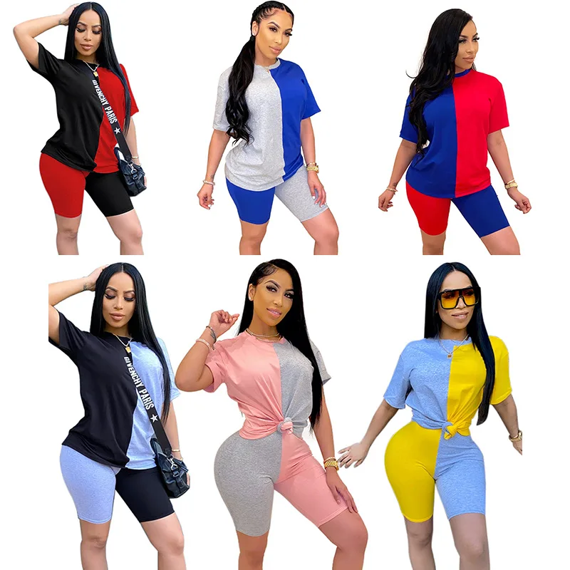 

2021 Women Sets Summer Tracksuits Patchwork Sportswear Tops Shorts Two Piece Suit Set Club Party Street 2 Pieces Sexy Outfits