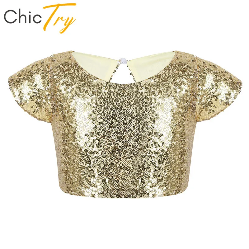 ChicTry девочки кепки рукава сверкающие блестки вырез на спине кроп топы для детей