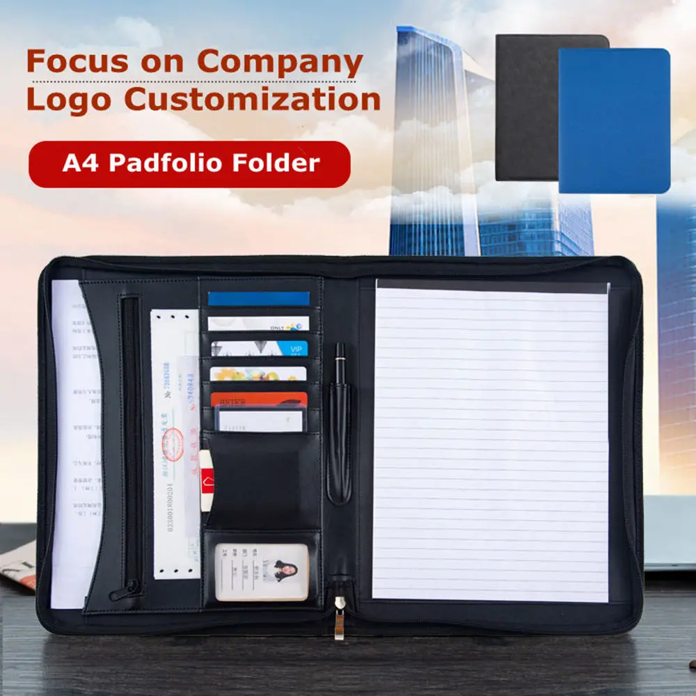Cheap Leather File Folder Organizer a4 Conference Portfolio Bags Zipper Document Case | Канцтовары для офиса и дома