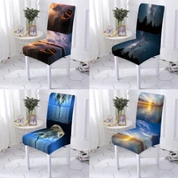 new natural scenery style covers chairs elastic chairs covers seat cover chair sunset pattern chair cover chair cover stuhlbezug