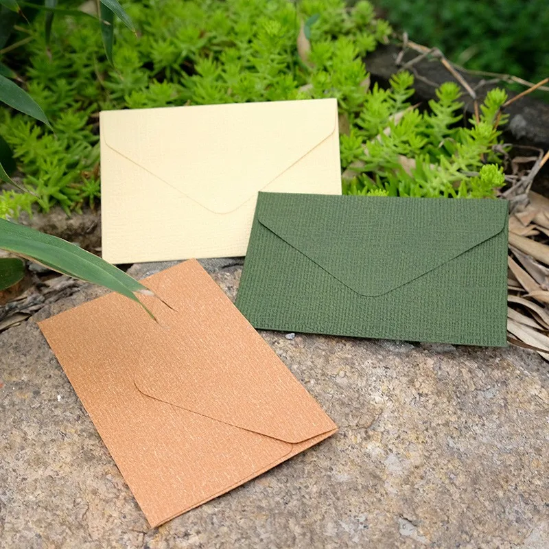 

10Pcs Window Envelope Crafts Linen Textured Triangle Window Classical color Blank Wedding Invitation DIY write letter 7X10.5cm