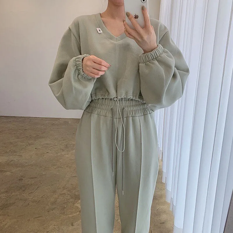 Повседневная Короткая Толстовка с V-образным вырезом и длинным рукавом на