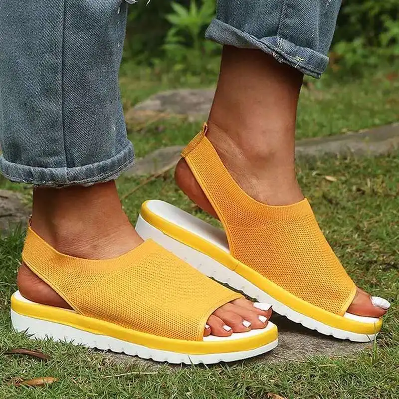 Новинка летние сандалии на танкетке с открытым носком Женская сетчатая вязаная