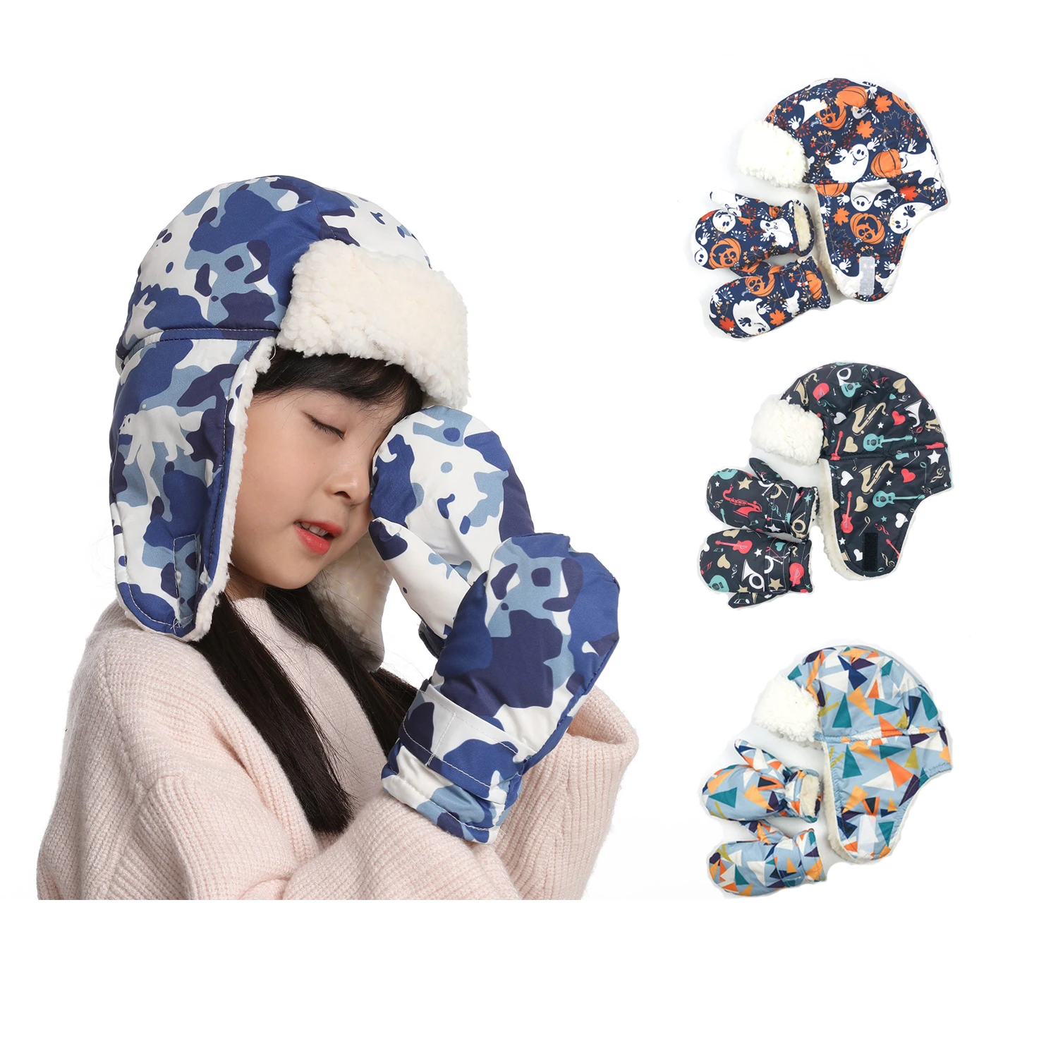 

шапки бини шапочка для новожденных Зимняя детская термоскладная Лыжная шапка с откидным ушком для мальчиков и девочек Теплые плотные наушн...