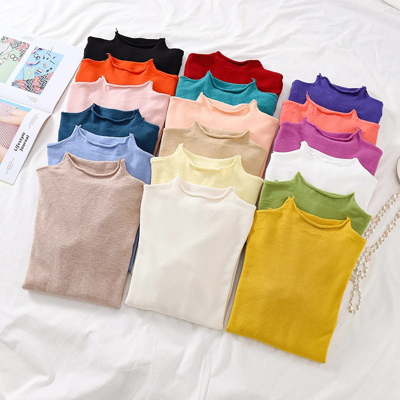 Женский свитер с высоким воротником и длинным рукавом облегающий вязаный