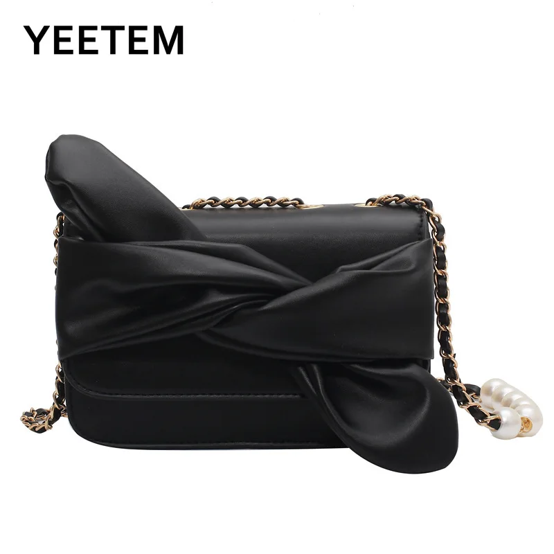 

Ladies Pearl Chain Single Shoulder Small Bag Female 2021 New Trend Pu Female Bag Messenger Bow Female Bag