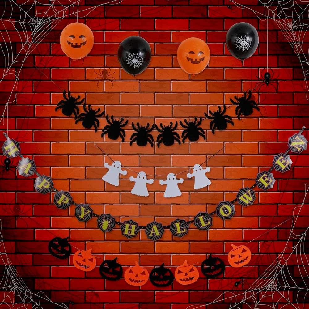 

Halloween Decoration 12 Inch Latex Balloon Pumpkin Ghost Spiders Pull Flag Garland Home Decoration Accessories for Living Room