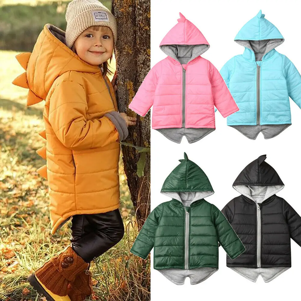 

Autumn Winter Kids Baby Girl Boy Dinosaur Coats Hoodies Parkas Long Sleeve Zipper Warm Outerwear Children Solid Coats 1-7Y