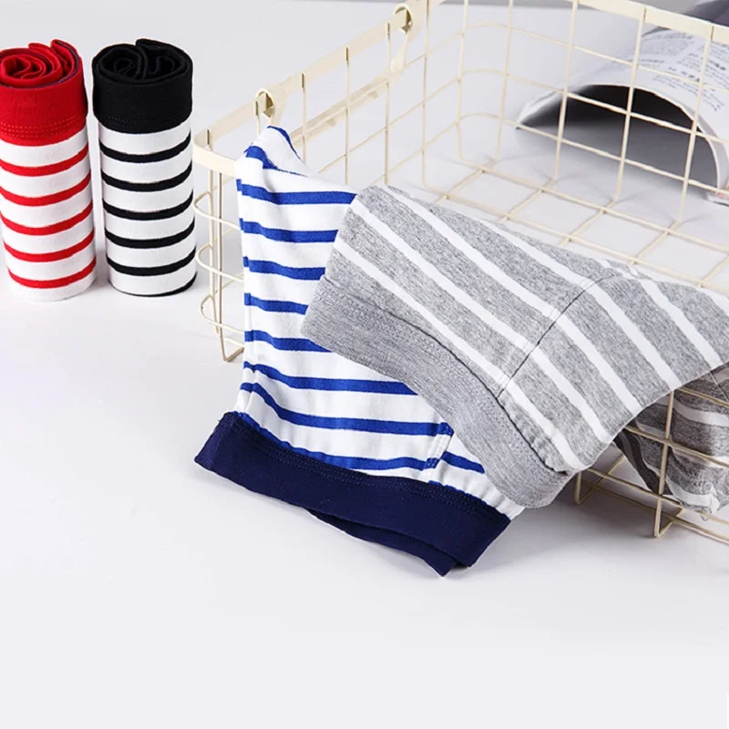 4Pcs/Lot Men's Underwear Men's Boxers Striped Cotton Sports Low Waist Sexy Boxer Pants Underwear Comfortable