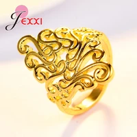 new arrival high quality retro 925 sterling silver gold hollow flower pattern finger ring for women wedding party jewelry