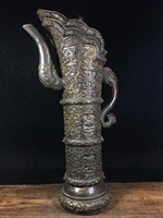 15 tibet buddhism old bronze cinnabars eight treasure dragon handle teapot dragon mouth jug kettle implication steadily rising