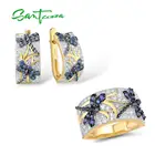 SANTUZZA, серебро 925 пробы, набор украшений для женщин пробы, золотого цвета, с нежной голубой стрекозой, модные ювелирные украшения на подарок