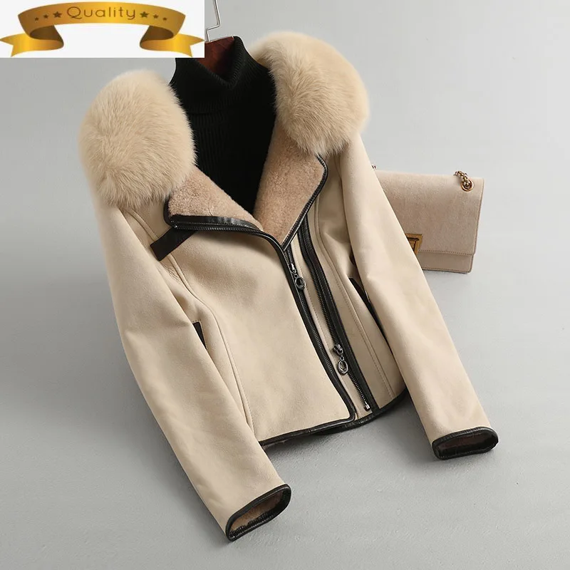 

Женское пальто из натурального меха, шерстяное пальто с воротником из лисьего меха, Корейская модель 2021 для осени и зимы, 081414