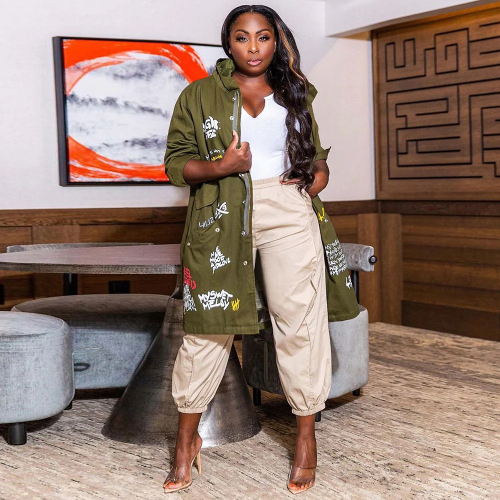 

Женская Осенняя новая хлопковая куртка, Повседневная модная трендовая свободная теплая плотная ветровка с капюшоном и длинными рукавами в ...