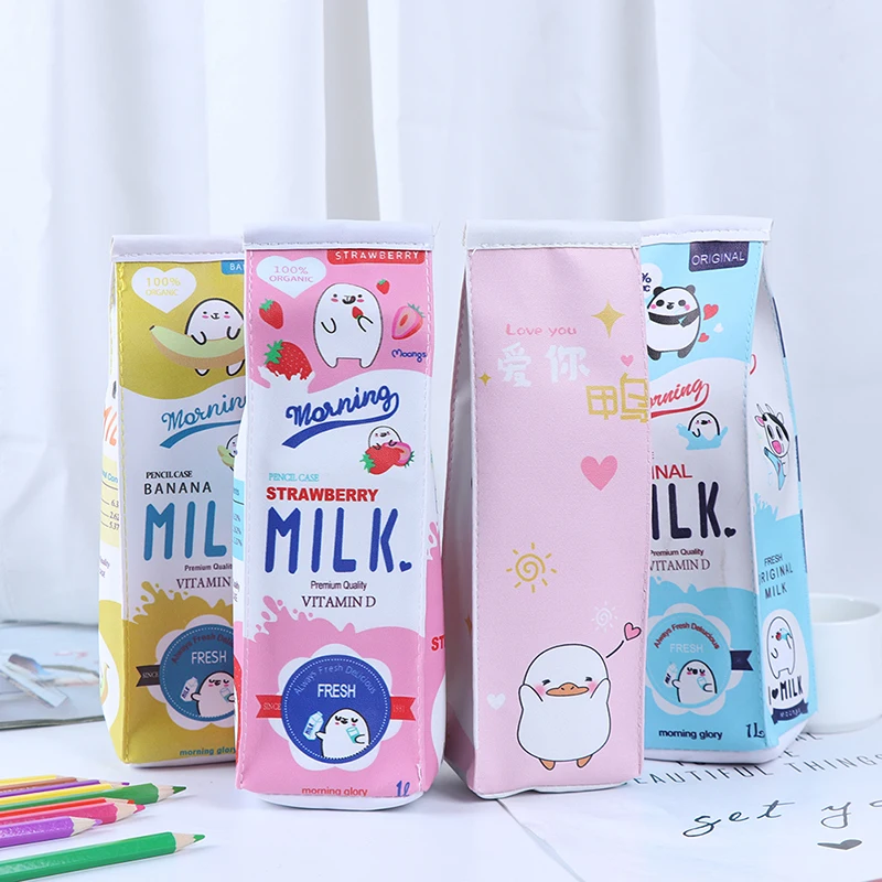 1pcs Cartoon milk bottle school pencil case cute pu pen bag storage pouch stationery | Канцтовары для офиса и дома