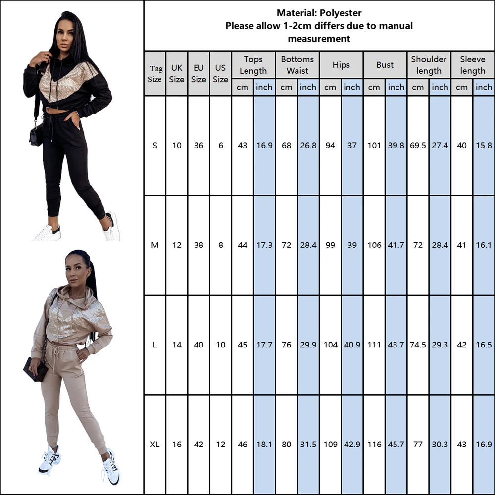 

Bling Bling Sequins Tracksuit Set Women Hooded Sweatshirt Pant Spring Two Piece Set Ladies Streetwear Patchwork Clothes D30